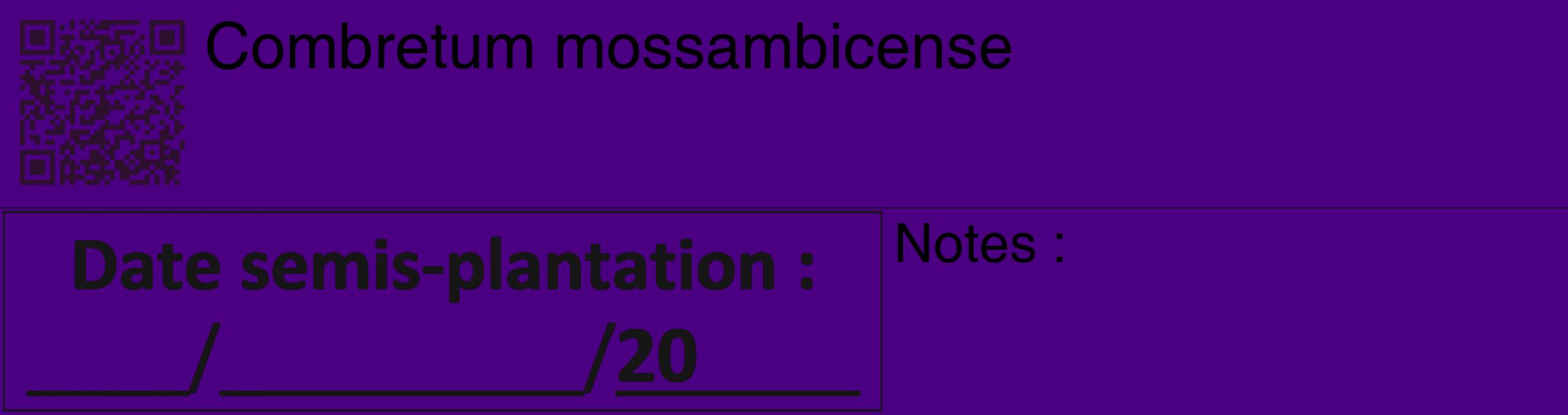 Étiquette de : Combretum mossambicense - format c - style noire47_basique_basiquehel avec qrcode et comestibilité