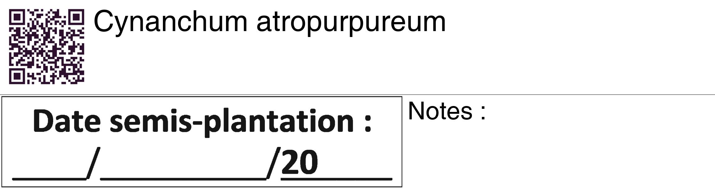 Étiquette de : Cynanchum atropurpureum - format c - style noire60_basique_basiquehel avec qrcode et comestibilité