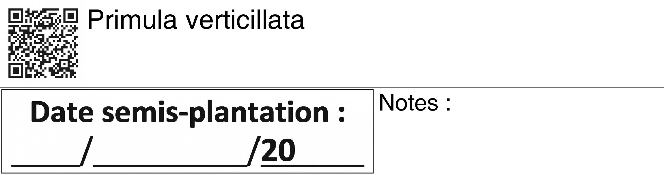Étiquette de : Primula verticillata - format c - style noire60_basiquegrrvhel avec qrcode