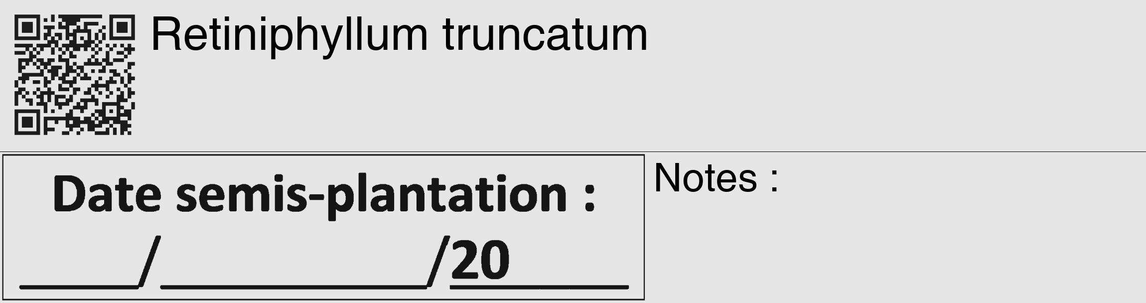 Étiquette de : Retiniphyllum truncatum - format c - style noire18_basique_basiquehel avec qrcode et comestibilité