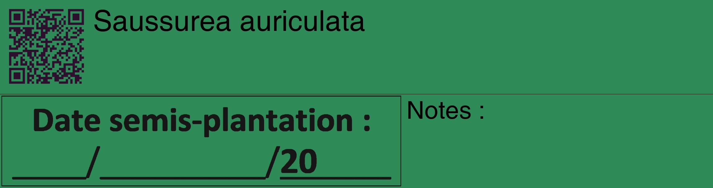 Étiquette de : Saussurea auriculata - format c - style noire11_basique_basiquehel avec qrcode et comestibilité
