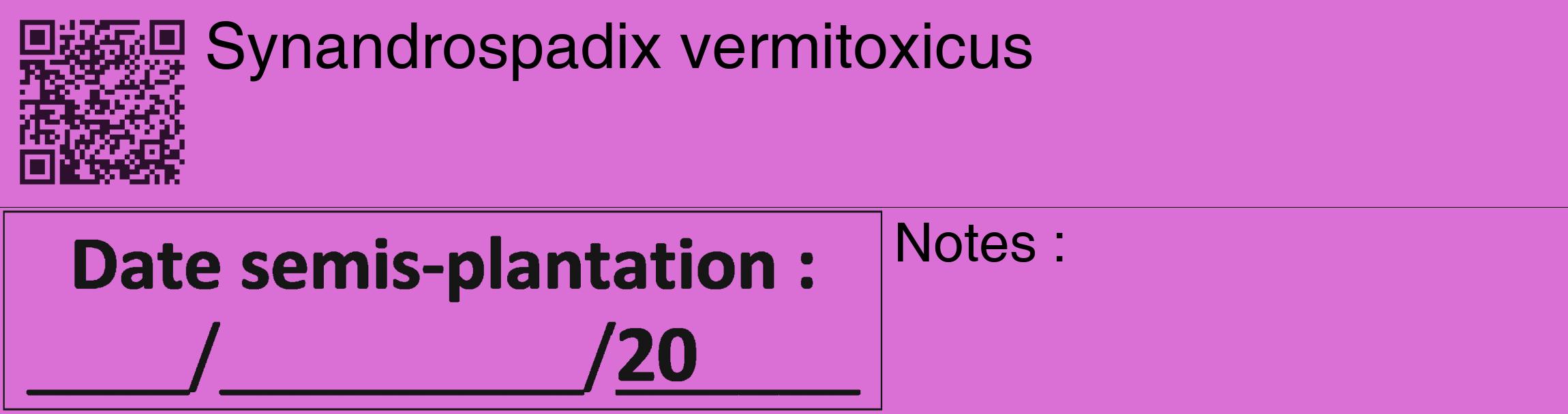 Étiquette de : Synandrospadix vermitoxicus - format c - style noire52_basique_basiquehel avec qrcode et comestibilité