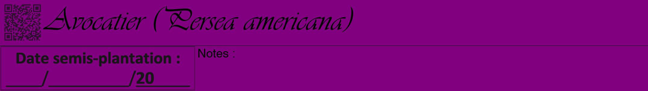 Étiquette de : Persea americana - format a - style noire46viv avec qrcode et comestibilité