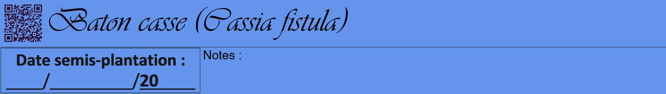 Étiquette de : Cassia fistula - format a - style noire4viv avec qrcode et comestibilité