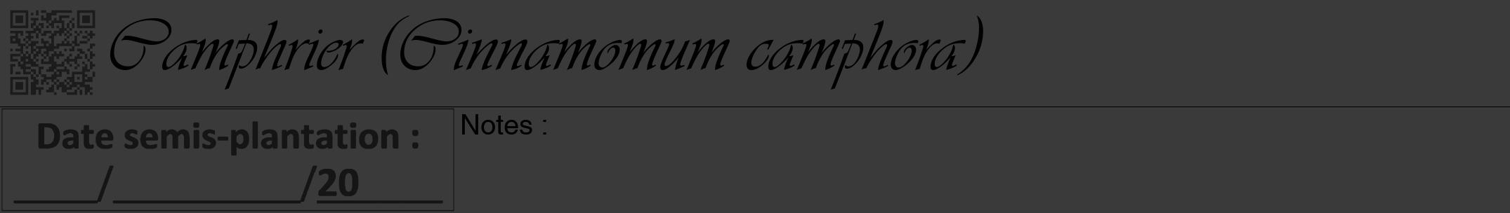 Étiquette de : Cinnamomum camphora - format a - style noire8viv avec qrcode et comestibilité