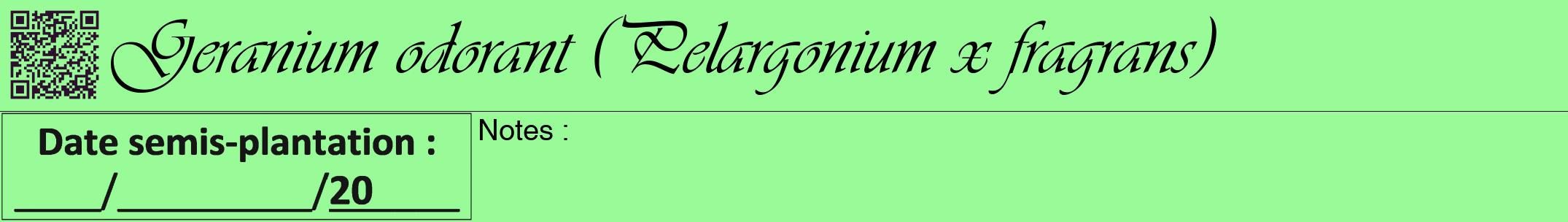 Étiquette de : Pelargonium x fragrans - format a - style noire14simpleviv avec qrcode et comestibilité