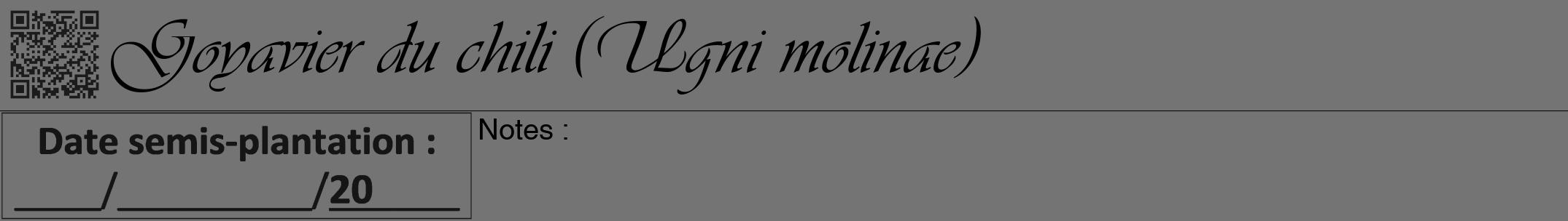 Étiquette de : Ugni molinae - format a - style noire26viv avec qrcode et comestibilité