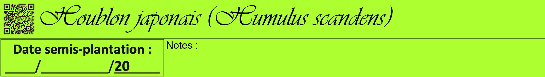 Étiquette de : Humulus scandens - format a - style noire17viv avec qrcode et comestibilité