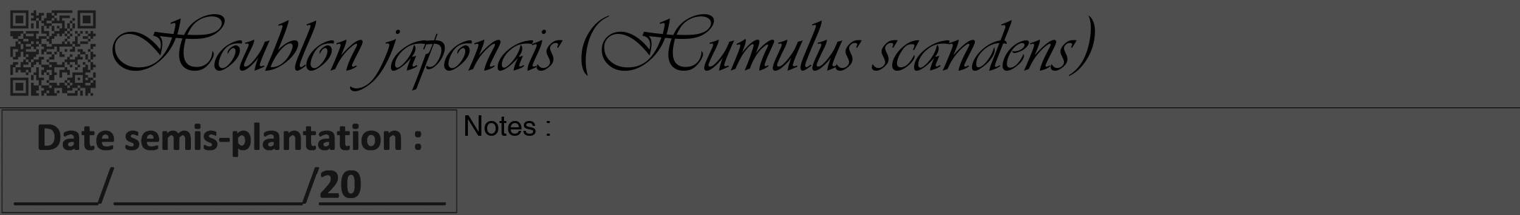 Étiquette de : Humulus scandens - format a - style noire33viv avec qrcode et comestibilité