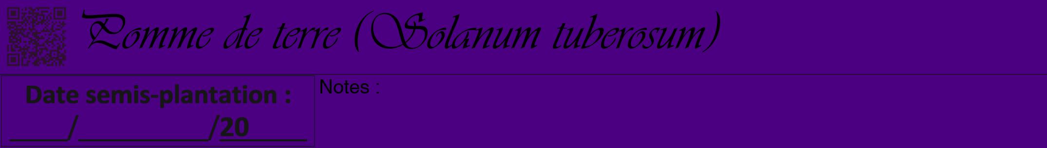 Étiquette de : Solanum tuberosum - format a - style noire47viv avec qrcode et comestibilité