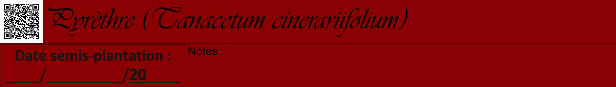 Étiquette de : Tanacetum cinerariifolium - format a - style noire34simpleviv avec qrcode et comestibilité
