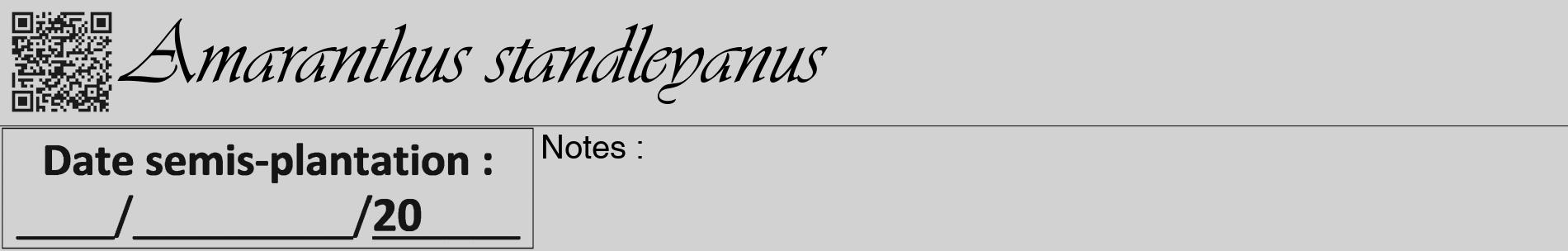Étiquette de : Amaranthus standleyanus - format a - style noire14basiqueviv avec qrcode et comestibilité