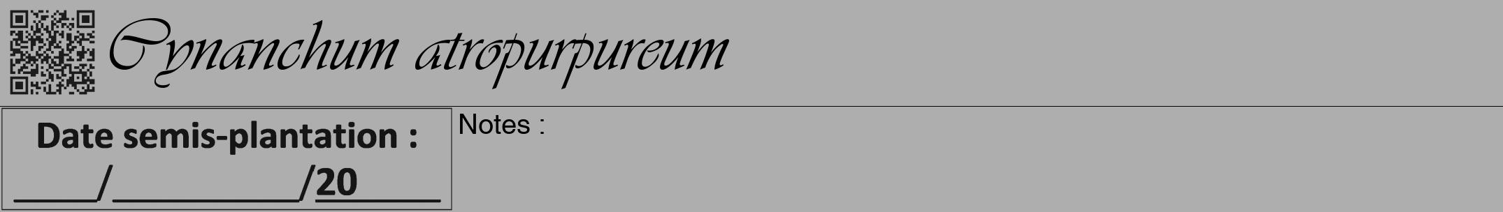 Étiquette de : Cynanchum atropurpureum - format a - style noire53viv avec qrcode et comestibilité
