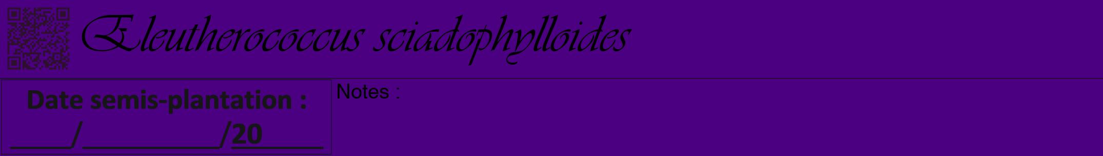 Étiquette de : Eleutherococcus sciadophylloides - format a - style noire47viv avec qrcode et comestibilité