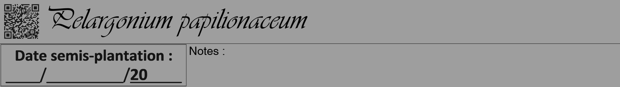 Étiquette de : Pelargonium papilionaceum - format a - style noire23viv avec qrcode et comestibilité