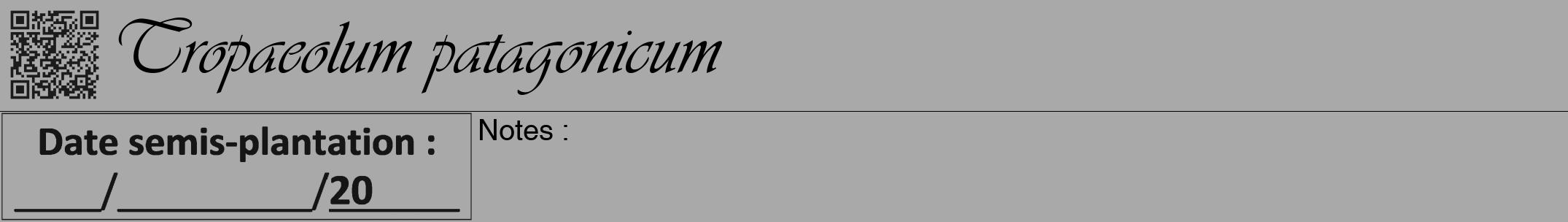 Étiquette de : Tropaeolum patagonicum - format a - style noire13viv avec qrcode et comestibilité