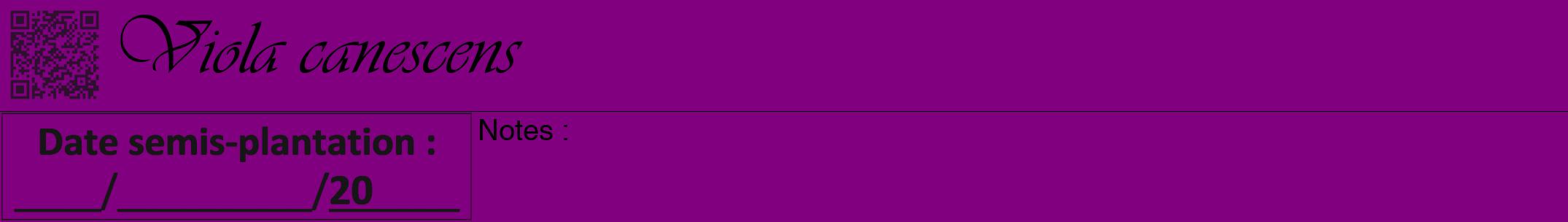 Étiquette de : Viola canescens - format a - style noire46viv avec qrcode et comestibilité