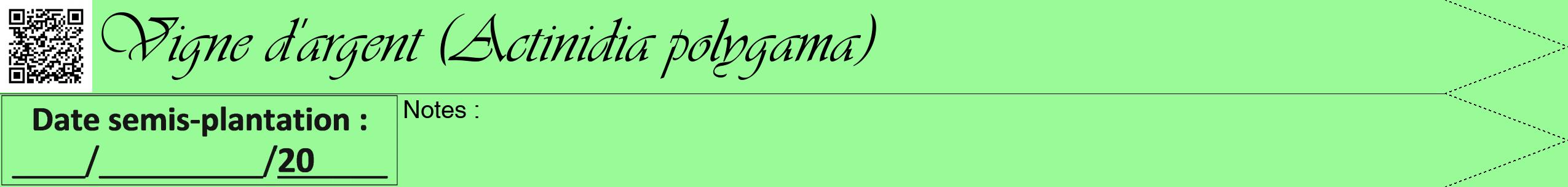 Étiquette de : Actinidia polygama - format b - style noire14viv avec qrcode et comestibilité