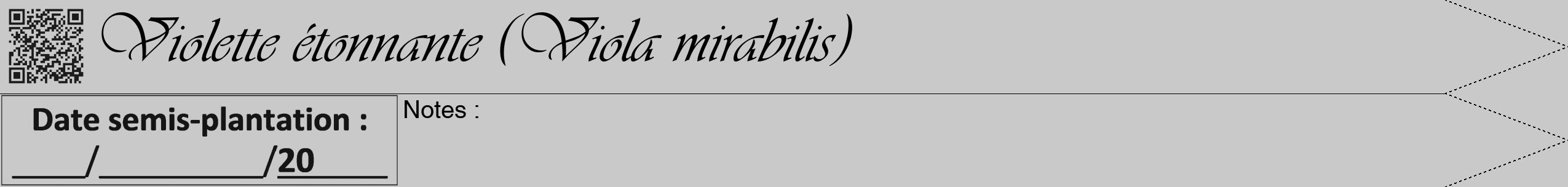 Étiquette de : Viola mirabilis - format b - style noire54viv avec qrcode et comestibilité