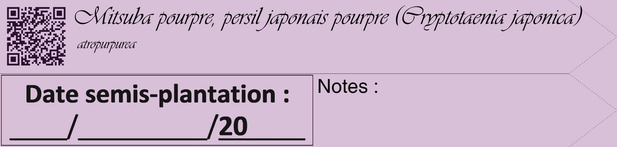 Étiquette de : Cryptotaenia japonica atropurpurea - format c - style noire54_simple_simpleviv avec qrcode et comestibilité