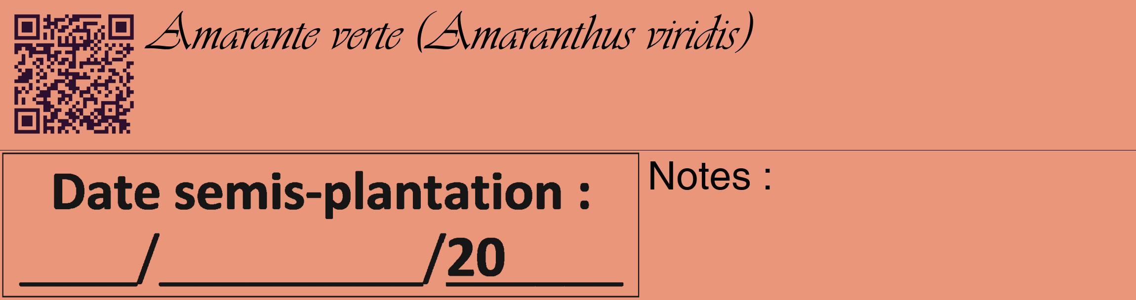 Étiquette de : Amaranthus viridis - format c - style noire37_basique_basiqueviv avec qrcode et comestibilité
