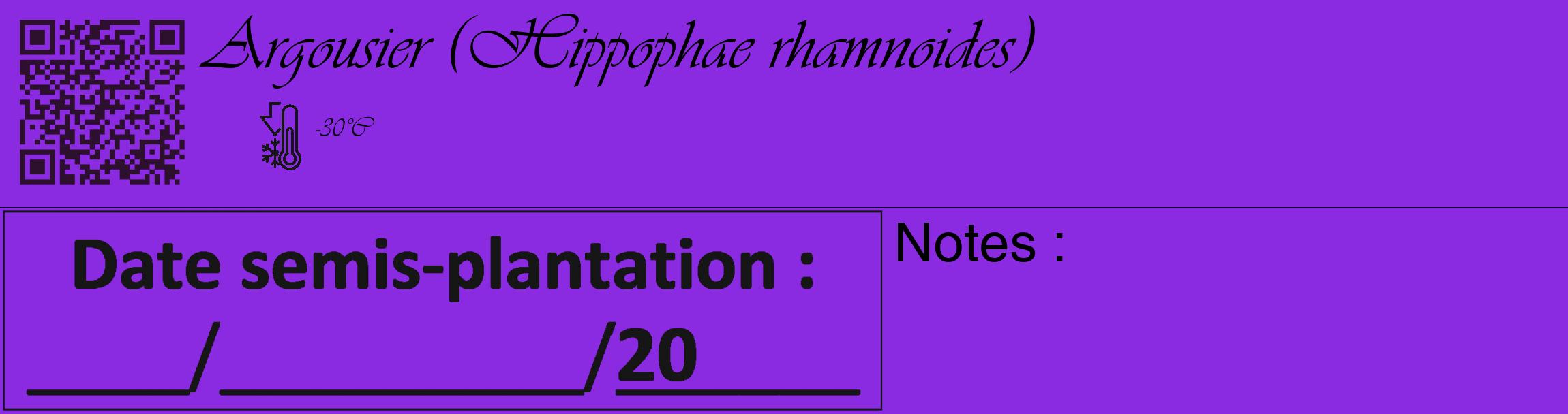 Étiquette de : Hippophae rhamnoides - format c - style noire49_basique_basiqueviv avec qrcode et comestibilité
