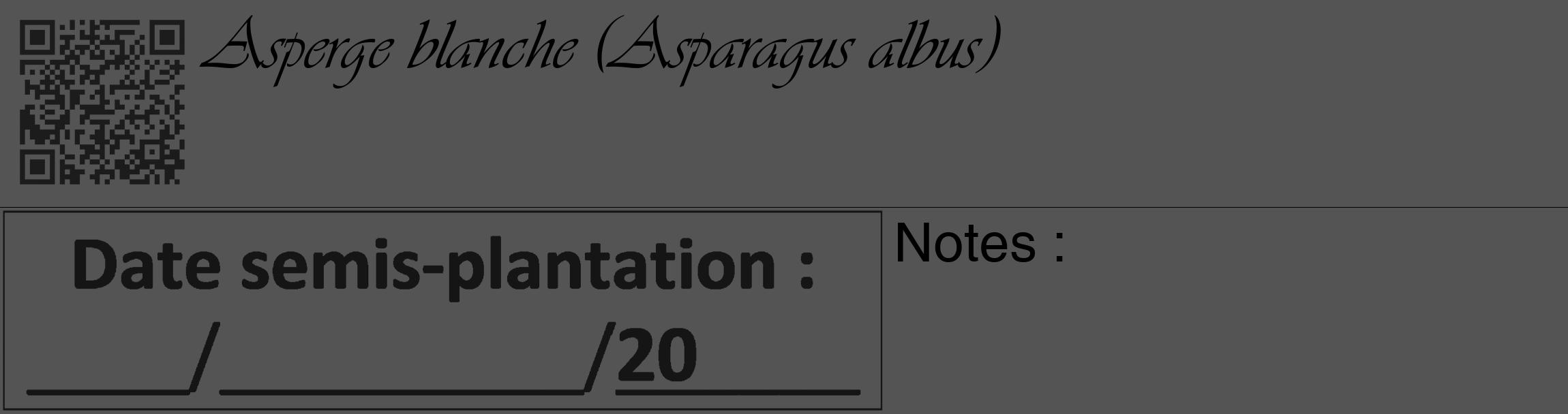 Étiquette de : Asparagus albus - format c - style noire30_basique_basiqueviv avec qrcode et comestibilité