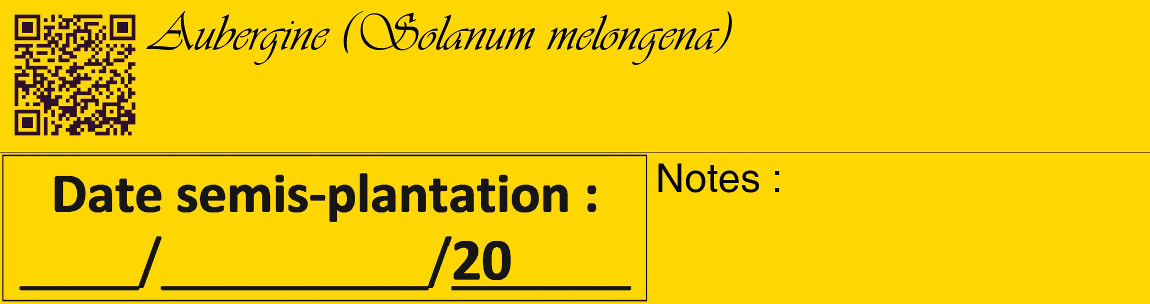 Étiquette de : Solanum melongena - format c - style noire21_basique_basiqueviv avec qrcode et comestibilité