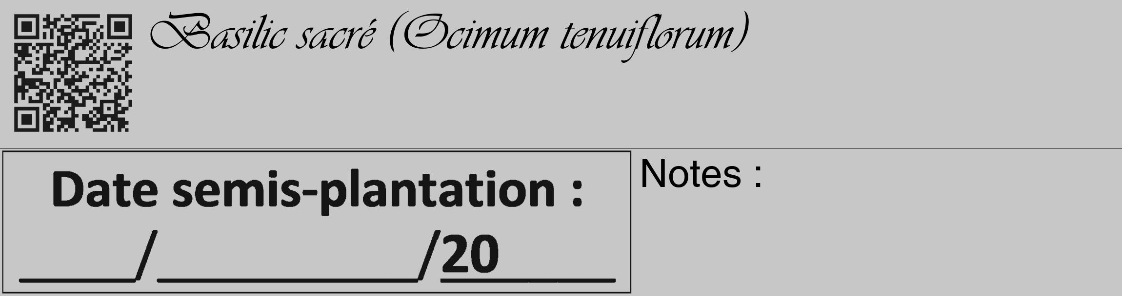 Étiquette de : Ocimum tenuiflorum - format c - style noire15_basique_basiqueviv avec qrcode et comestibilité