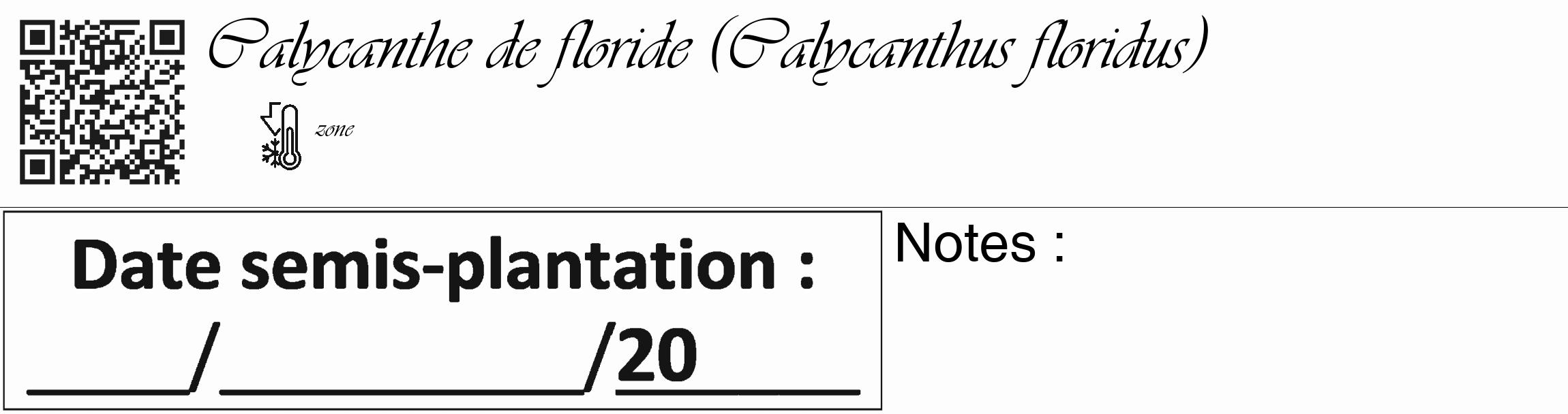 Étiquette de : Calycanthus floridus - format c - style noire19_basique_basiqueviv avec qrcode et comestibilité