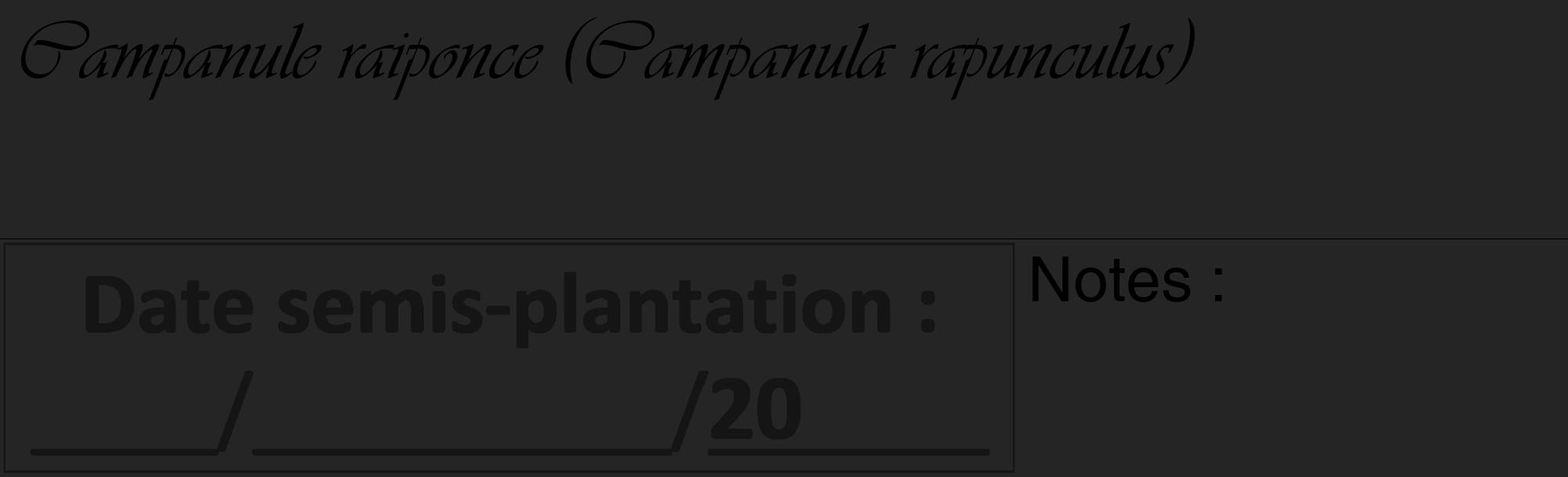 Étiquette de : Campanula rapunculus - format c - style noire47_basique_basiqueviv avec comestibilité
