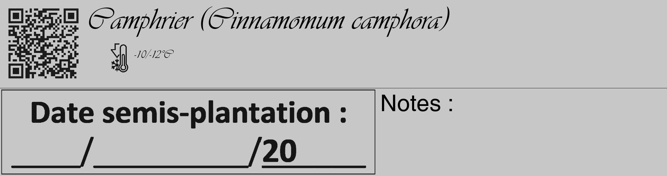 Étiquette de : Cinnamomum camphora - format c - style noire15_basique_basiqueviv avec qrcode et comestibilité