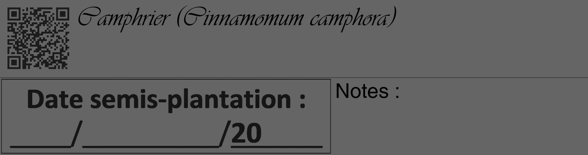 Étiquette de : Cinnamomum camphora - format c - style noire32_basique_basiqueviv avec qrcode et comestibilité