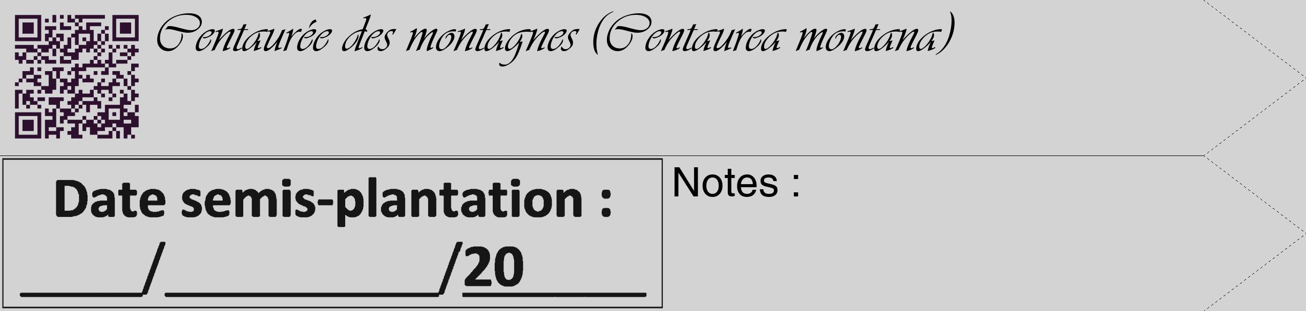 Étiquette de : Centaurea montana - format c - style noire56_simple_simpleviv avec qrcode et comestibilité