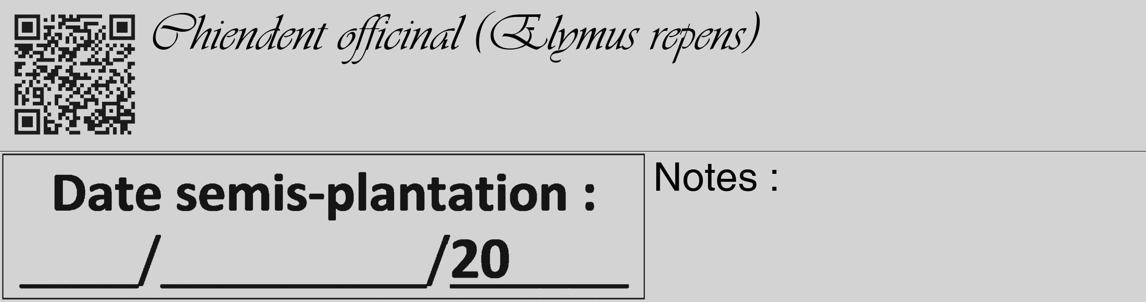 Étiquette de : Elymus repens - format c - style noire56_basique_basiqueviv avec qrcode et comestibilité