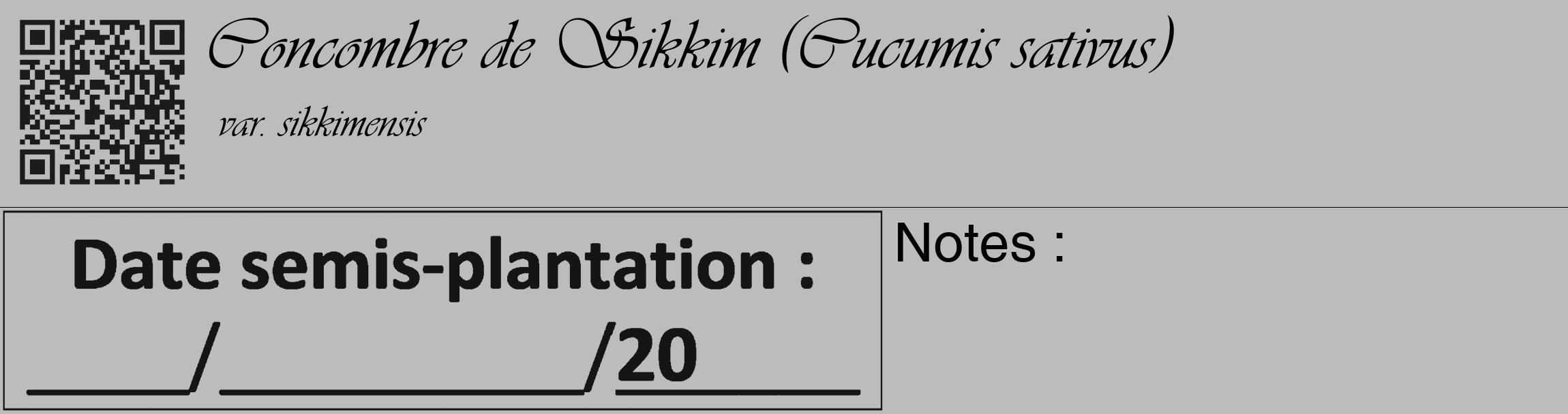 Étiquette de : Cucumis sativus var. sikkimensis - format c - style noire1_basique_basiqueviv avec qrcode et comestibilité