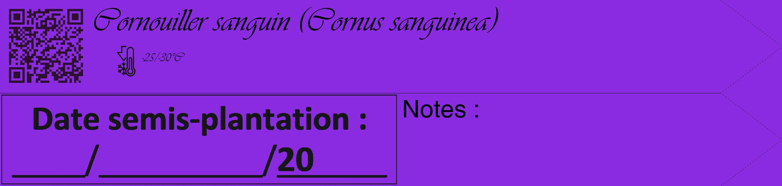 Étiquette de : Cornus sanguinea - format c - style noire49_simple_simpleviv avec qrcode et comestibilité