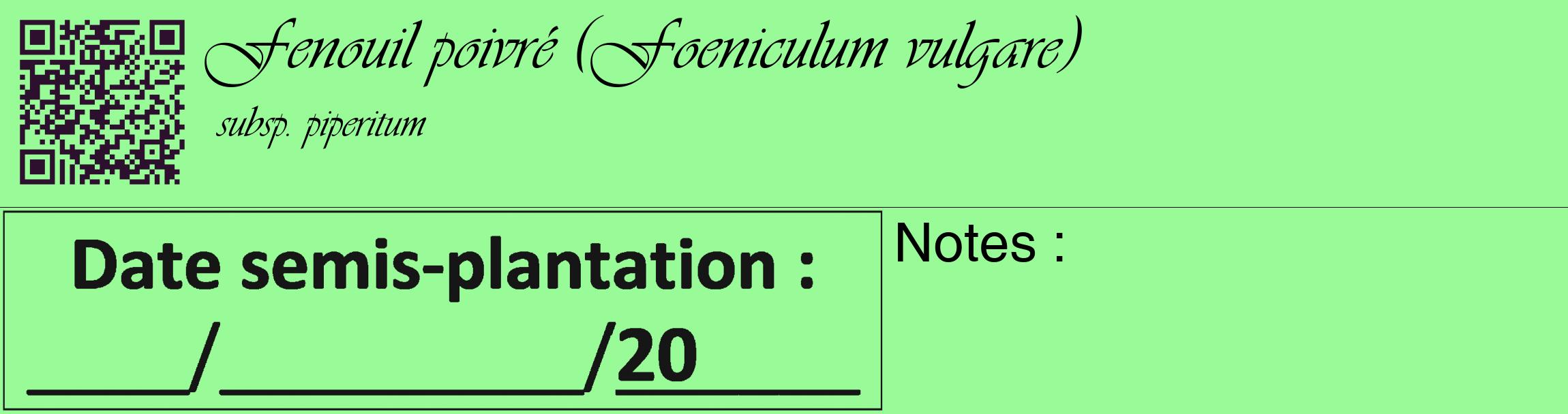 Étiquette de : Foeniculum vulgare subsp. piperitum - format c - style noire14_basique_basiqueviv avec qrcode et comestibilité