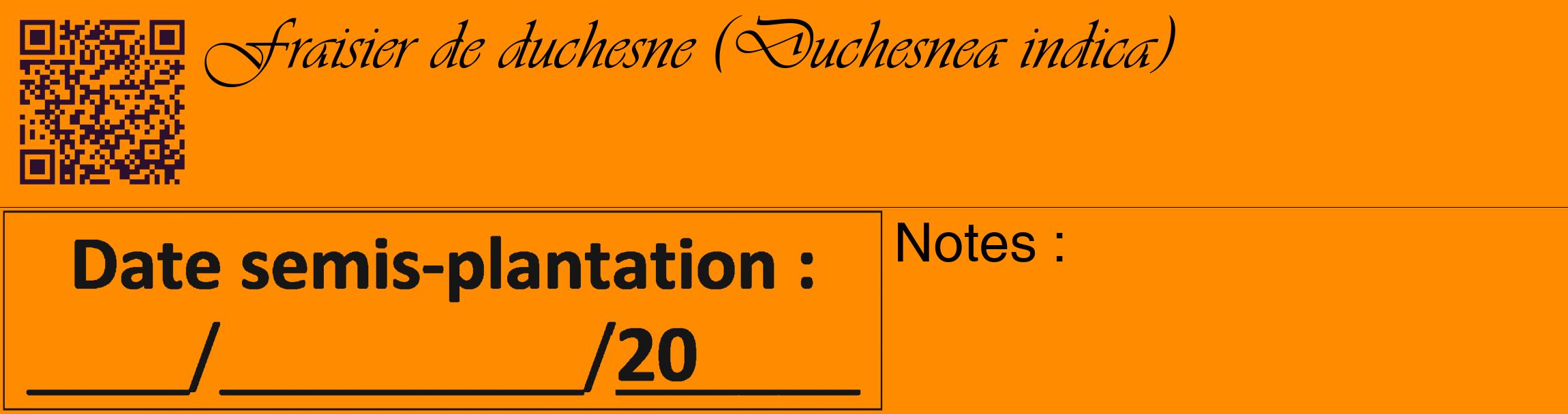 Étiquette de : Duchesnea indica - format c - style noire23_basique_basiqueviv avec qrcode et comestibilité