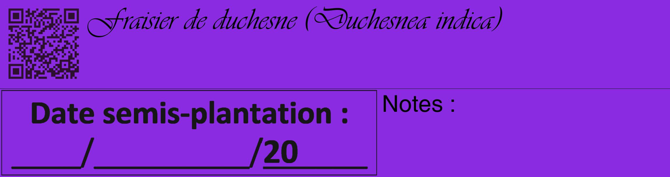 Étiquette de : Duchesnea indica - format c - style noire49_basique_basiqueviv avec qrcode et comestibilité