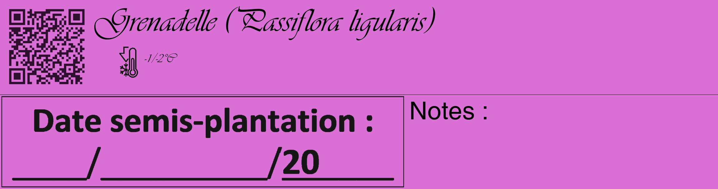 Étiquette de : Passiflora ligularis - format c - style noire52_basique_basiqueviv avec qrcode et comestibilité