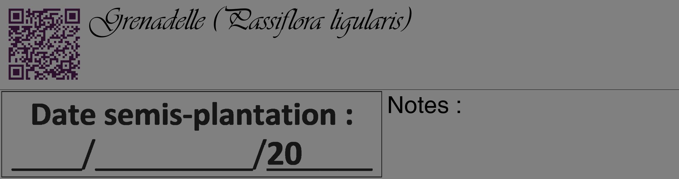 Étiquette de : Passiflora ligularis - format c - style noire57_basique_basiqueviv avec qrcode et comestibilité