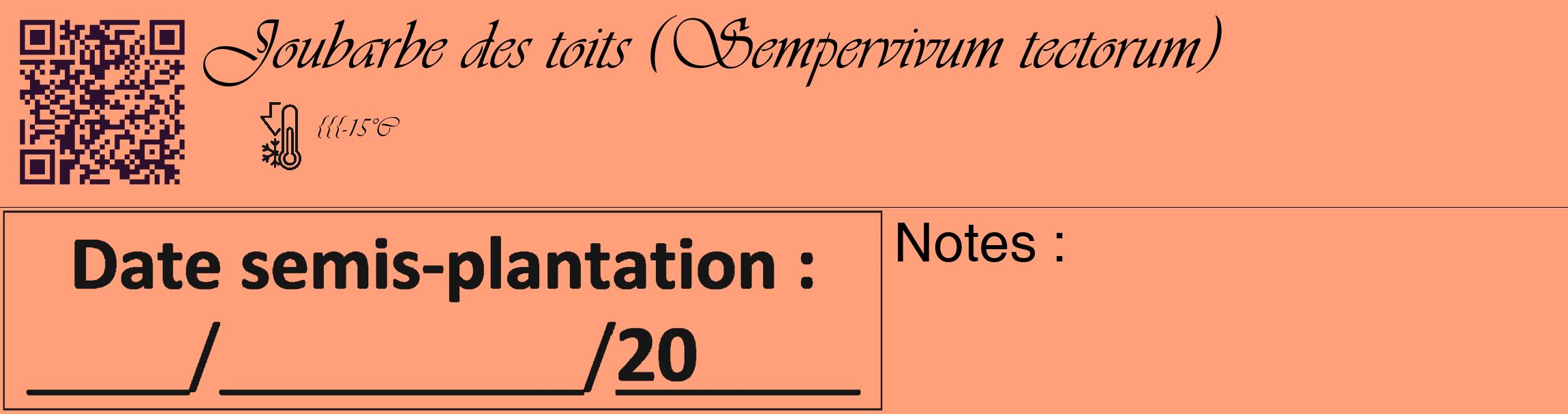Étiquette de : Sempervivum tectorum - format c - style noire39_basique_basiqueviv avec qrcode et comestibilité