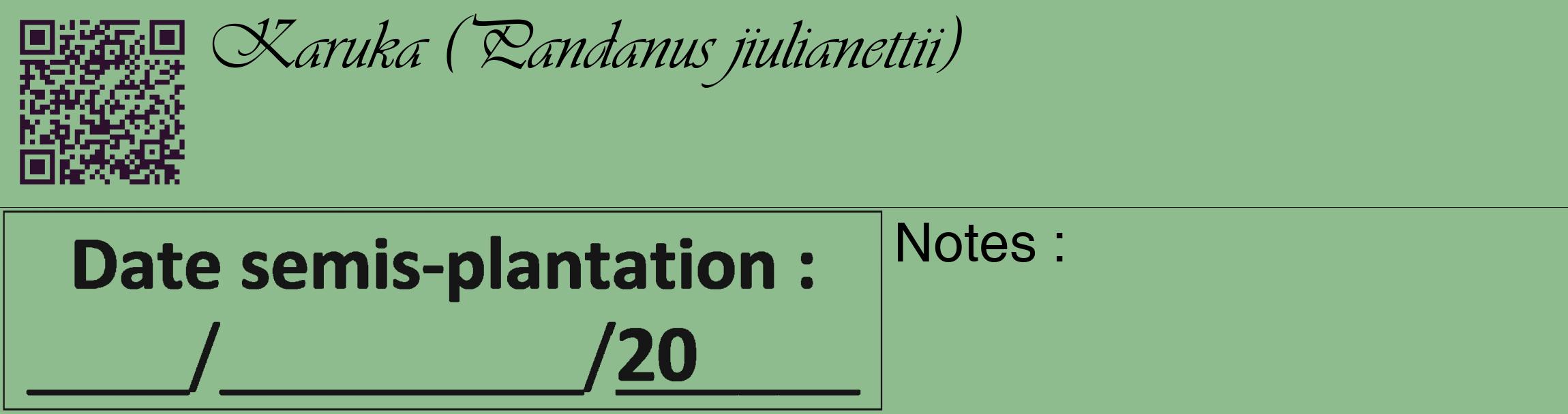 Étiquette de : Pandanus jiulianettii - format c - style noire13_basique_basiqueviv avec qrcode et comestibilité