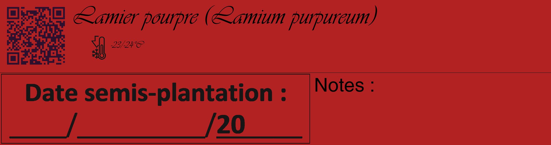 Étiquette de : Lamium purpureum - format c - style noire28_basique_basiqueviv avec qrcode et comestibilité