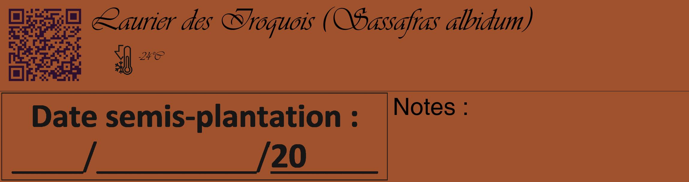 Étiquette de : Sassafras albidum - format c - style noire32_basique_basiqueviv avec qrcode et comestibilité