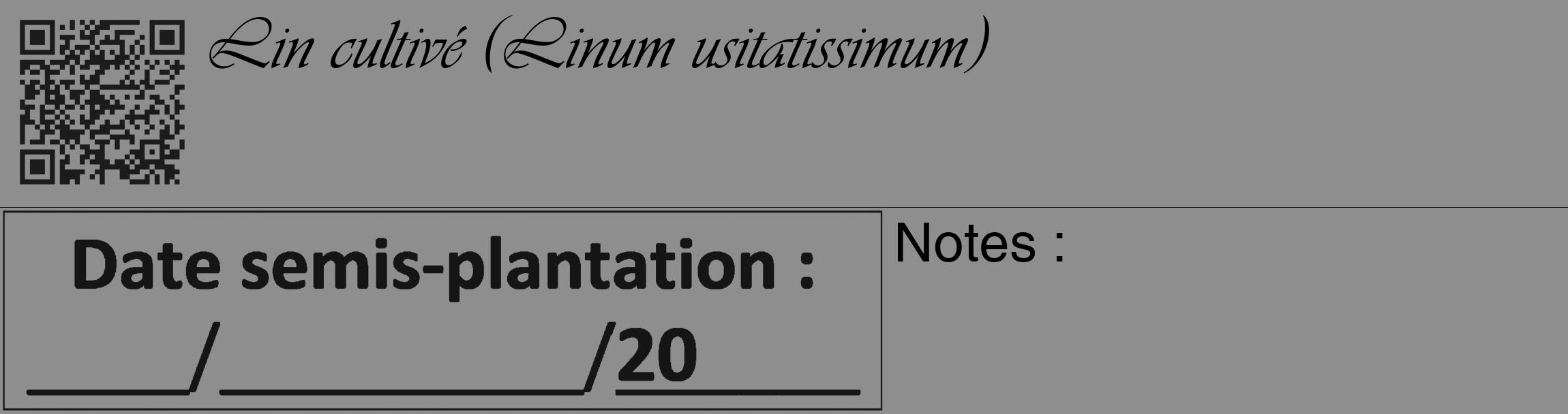 Étiquette de : Linum usitatissimum - format c - style noire25_basique_basiqueviv avec qrcode et comestibilité