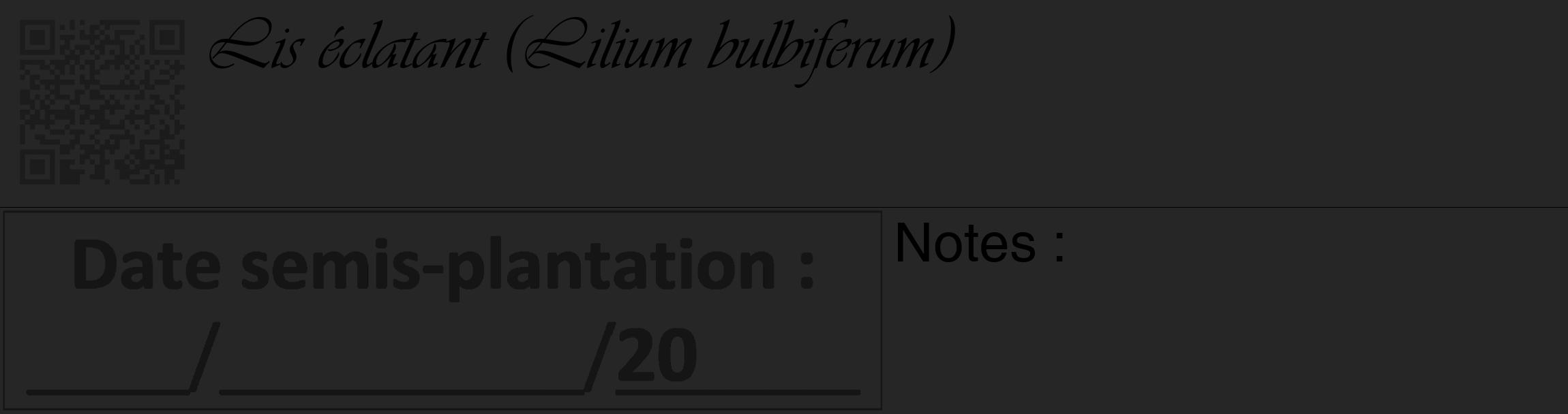 Étiquette de : Lilium bulbiferum - format c - style noire29_basique_basiqueviv avec qrcode et comestibilité