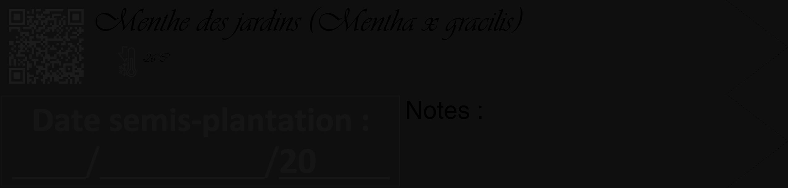 Étiquette de : Mentha x gracilis - format c - style noire7_simple_simpleviv avec qrcode et comestibilité