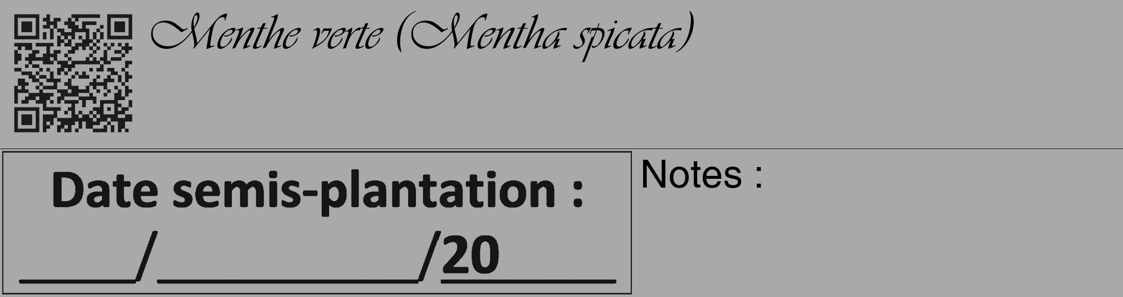 Étiquette de : Mentha spicata - format c - style noire13_basique_basiqueviv avec qrcode et comestibilité